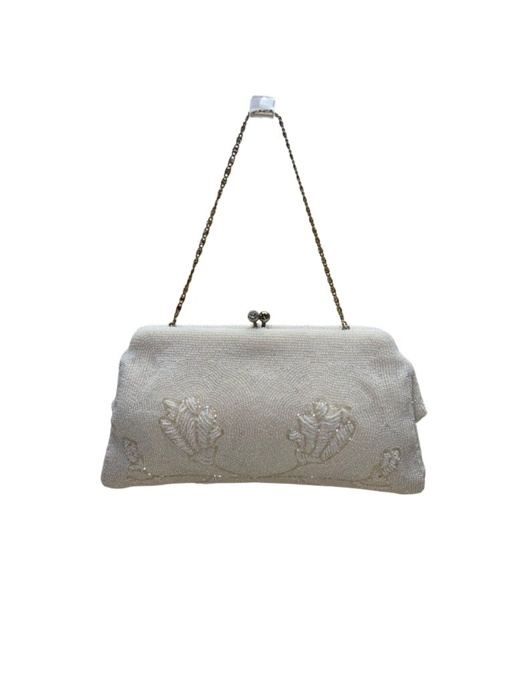 La Regale Women’s Ivory Beaded Floral Detail Evening Bag W/ Chain Strap